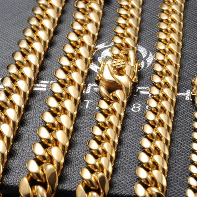 Collar de cadena de eslabones cubanos de acero inoxidable 316L, Color dorado pulido alto, Hip-Hop, 6mm/8mm/10mm/12mm, regalo para joyería de hombre 2
