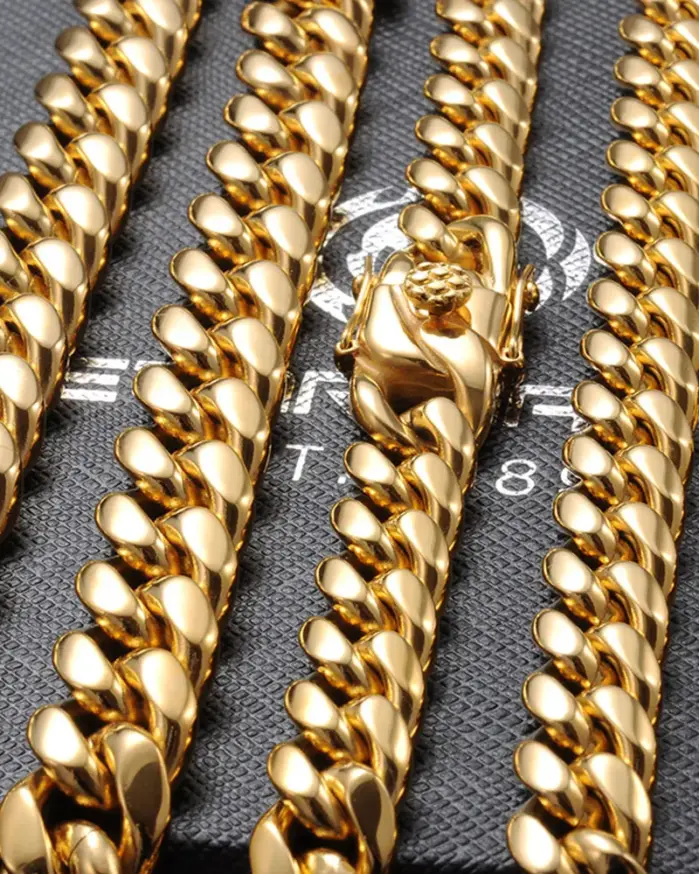 Collar de cadena de eslabones cubanos de acero inoxidable 316L, Color dorado pulido alto, Hip-Hop, 6mm/8mm/10mm/12mm, regalo para joyería de hombre 2