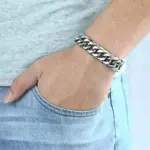 HNSP Pulsera de cadena cubana LA de acero inoxidable para hombre, estilo punk hip hop, color plateado, cadena de mano de 8/10/12/14 mm de grosor 6