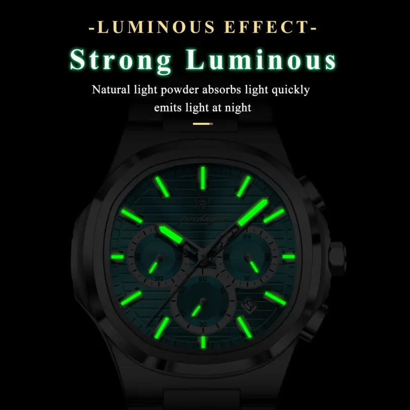 Reloj de Pulsera POEDAGAR de Alta Calidad para Hombre, Lujoso, Luminoso, con Fecha, de Acero Inoxidable, Cronógrafo, Reloj de Cuarzo de Moda para Hombre 3