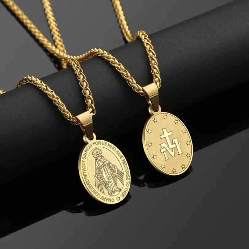 Colgante de la Virgen María HNSP, Medalla Milagrosa, Collar Católico de Acero Inoxidable, Joyería Religiosa para Hombres y Mujeres, Regalo 3