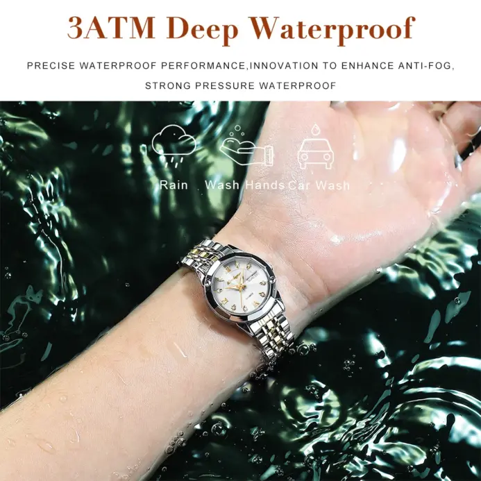 POEDAGAR, reloj de pulsera de lujo para mujer, luminoso, resistente al agua, fecha, semana, relojes de vestir para mujer, reloj de acero inoxidable para mujer, reloj de cuarzo + caja 2