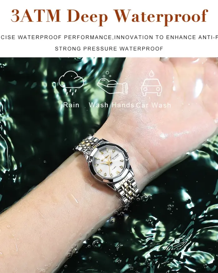 POEDAGAR, reloj de pulsera de lujo para mujer, luminoso, resistente al agua, fecha, semana, relojes de vestir para mujer, reloj de acero inoxidable para mujer, reloj de cuarzo + caja 2