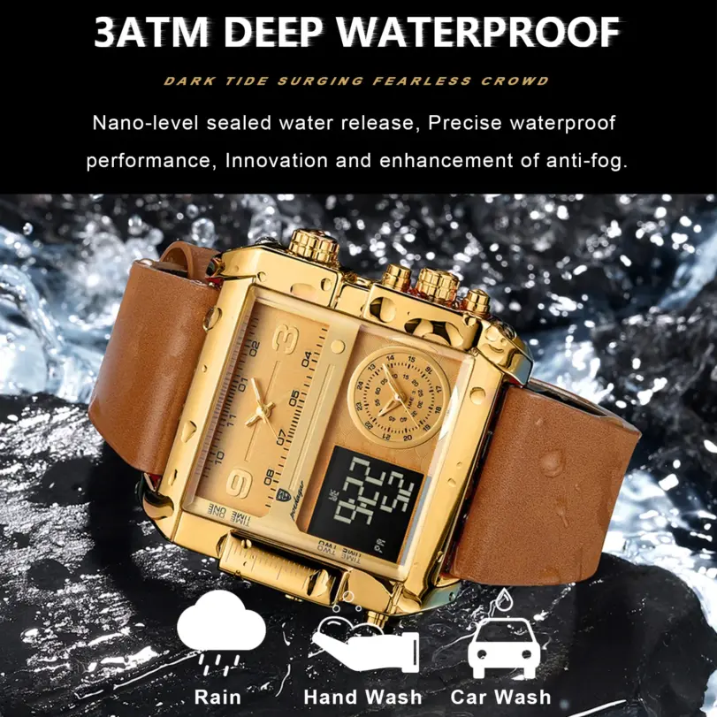 Reloj de pulsera POEDAGAR de lujo para hombre, Reloj rectangular resistente al agua luminoso para día y semana, relojes digitales multifunción para hombre, Reloj de cuarzo 3
