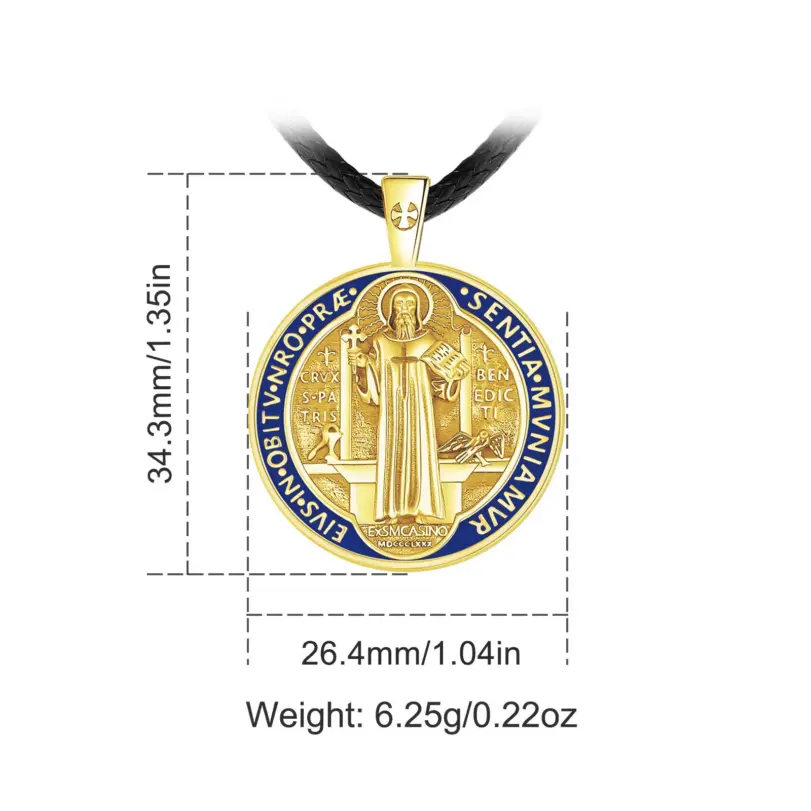 Eudora-collar de plata de ley 925 con cruz de oro de 18 quilates, colgante esmaltado de San Benito, amuleto católico, joyería para hombres y mujeres 2