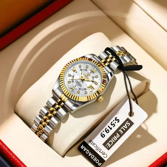 Reloj POEDAGAR de lujo para mujer, luminoso, resistente al agua, con fecha, reloj de acero inoxidable para mujer, relojes de cuarzo informales a la moda para mujer, regalo 1