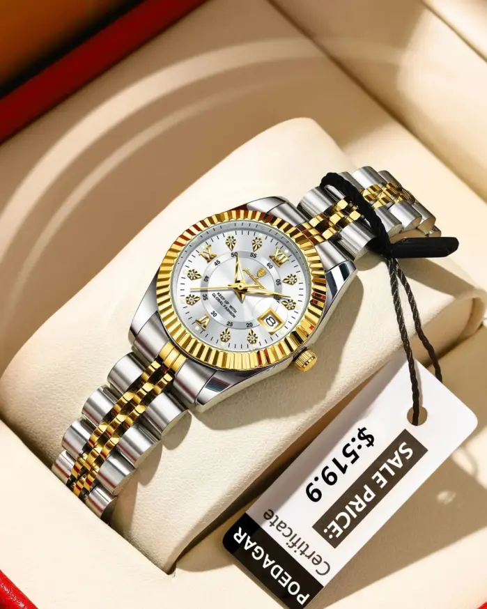 Reloj POEDAGAR de lujo para mujer, luminoso, resistente al agua, con fecha, reloj de acero inoxidable para mujer, relojes de cuarzo informales a la moda para mujer, regalo 1