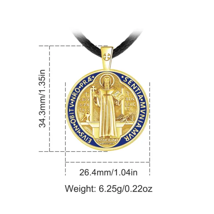 Eudora-collar de plata de ley 925 con cruz de oro de 18 quilates, colgante esmaltado de San Benito, amuleto católico, joyería para hombres y mujeres 2