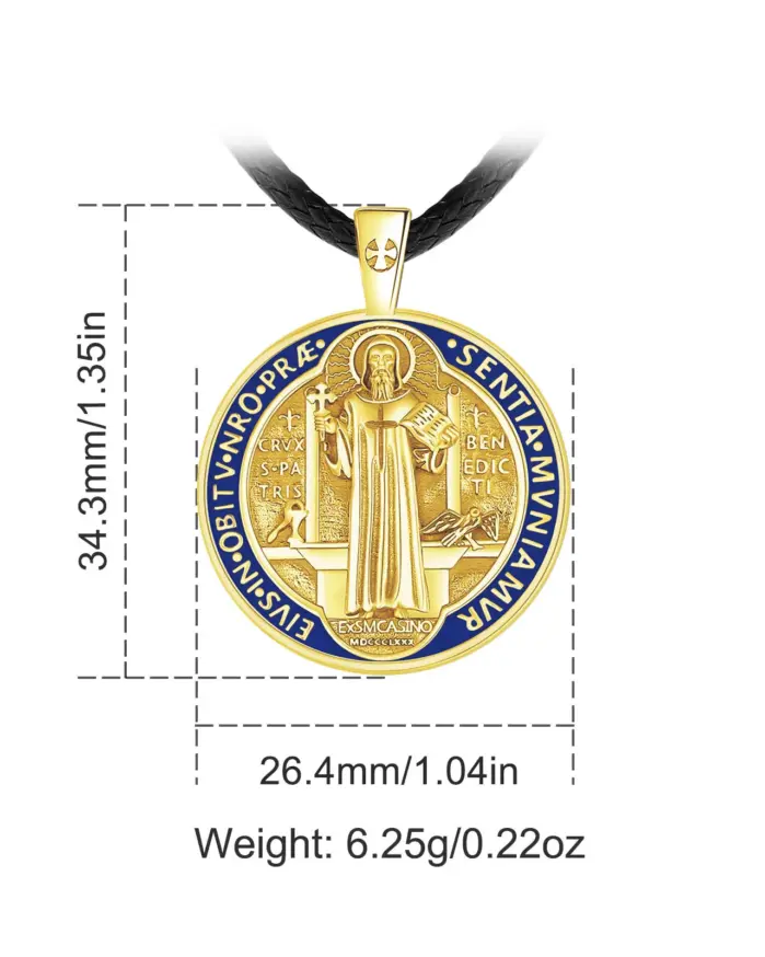 Eudora-collar de plata de ley 925 con cruz de oro de 18 quilates, colgante esmaltado de San Benito, amuleto católico, joyería para hombres y mujeres 2