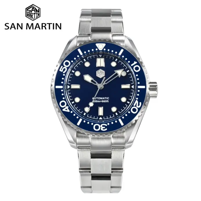 Reloj San Martin para hombre, esfera esmaltada de buzo de 41,5mm, marca superior, Vintage, clásico, de lujo, Miyota, mecánico automático, 20 ATM, BGW9 luminoso 1