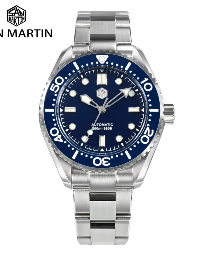 Reloj San Martin para hombre, esfera esmaltada de buzo de 41,5mm, marca superior, Vintage, clásico, de lujo, Miyota, mecánico automático, 20 ATM, BGW9 luminoso 1