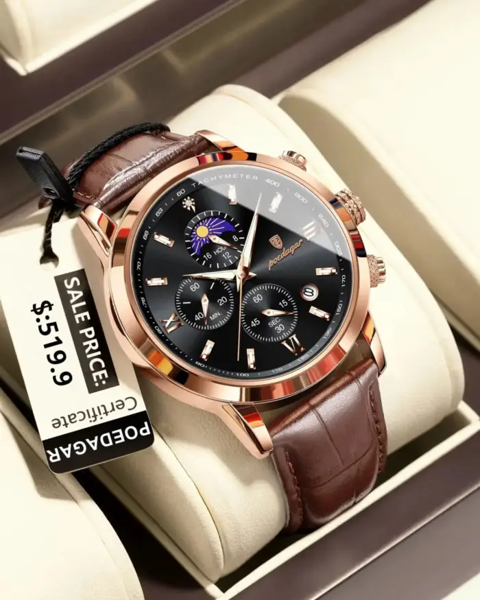 POEDAGAR, Reloj deportivo de lujo para hombre, resistente al agua, luminoso, cronógrafo con fecha, Reloj de pulsera para hombre, relojes de cuarzo de cuero para hombre, Reloj masculino 2