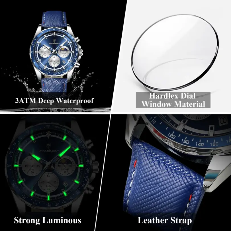 Reloj POEDAGAR Original de lujo para hombre, Reloj luminoso resistente al agua con cronógrafo y fecha para hombre, relojes de cuarzo de cuero para hombre 3