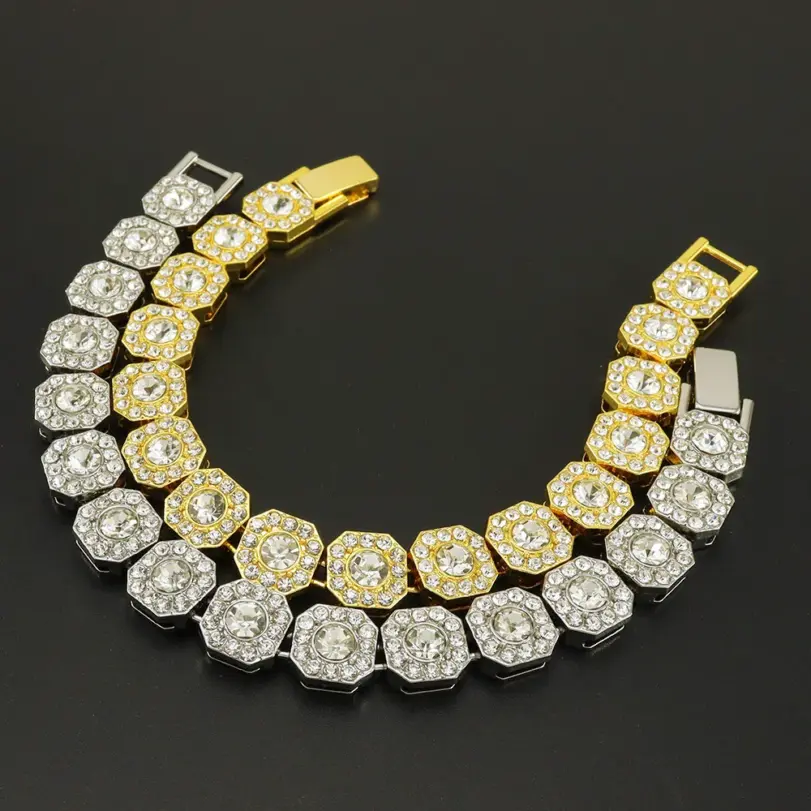 HNSP 13MM de ancho de lujo repleto de circonita tenis de hielo pulsera de cadena de mano para hombres regalo Hip Hop accesorios de joyería de fiesta callejera 3
