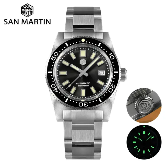 San Martin-Reloj de buceo mecánico automático para hombre, cronógrafo clásico de lujo de 37mm, zafiro, PT5000, SW200, fecha, 20Bar, luminoso, 62mas, nuevo 1