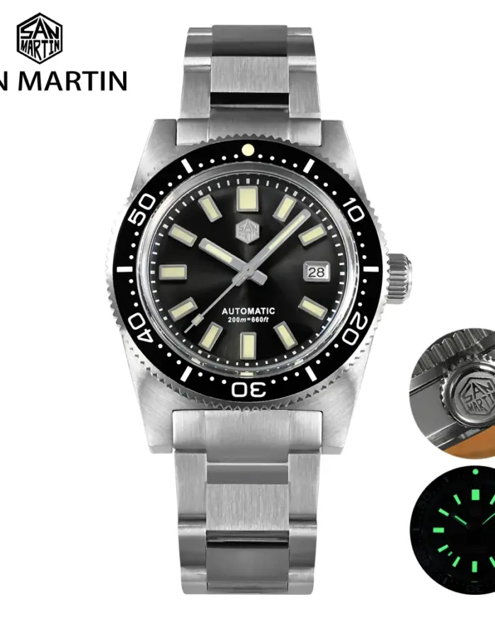 San Martin-Reloj de buceo mecánico automático para hombre, cronógrafo clásico de lujo de 37mm, zafiro, PT5000, SW200, fecha, 20Bar, luminoso, 62mas, nuevo 1