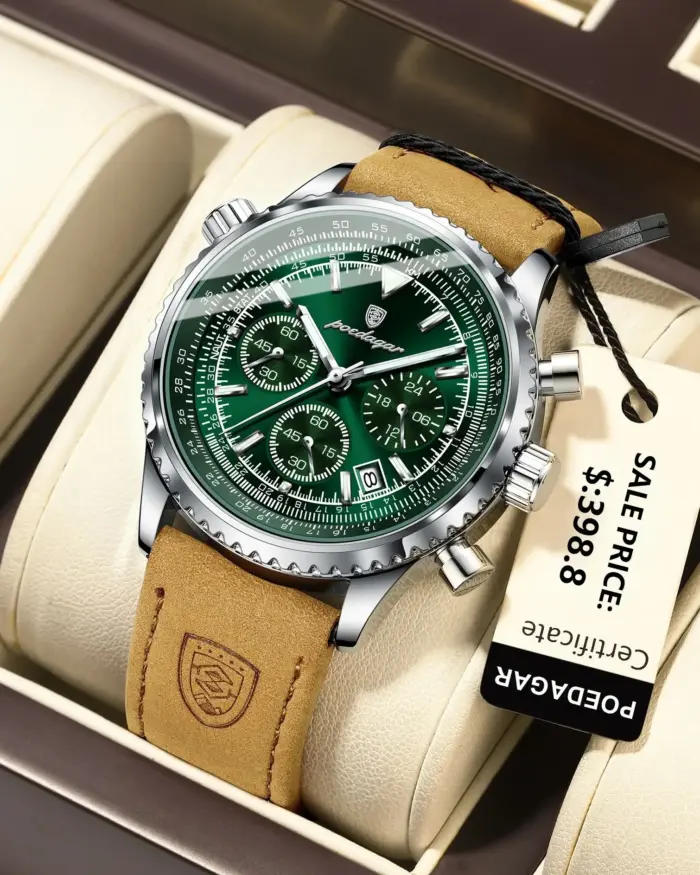 POEDAGAR, Reloj de lujo para hombre, resistente al agua, luminoso, cronógrafo con fecha, Reloj de pulsera deportivo para hombre, relojes de cuarzo de cuero para hombre, Reloj masculino 2