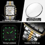 POEDAGAR-Reloj de pulsera deportivo cuadrado para hombre, cronógrafo de cuarzo, luminoso, resistente al agua, de lujo, de acero inoxidable 4