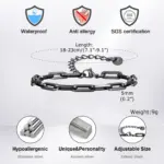 Pulseras bizantinas gruesas para hombre, pulsera de eslabones trenzados de acero inoxidable gris retro de 8 mm, regalo de joyería vintage para él y niño 5 Pulseras bizantinas gruesas para hombre, pulsera de eslabones trenzados de acero inoxidable gris retro de 8 mm, regalo de joyería vintage para él y niño 5