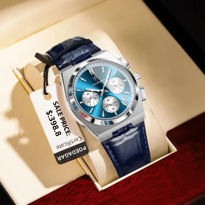 Reloj POEDAGAR de lujo para hombre, Reloj deportivo de cuero militar para hombre, cronógrafo luminoso resistente al agua con fecha, relojes de cuarzo para hombre 1