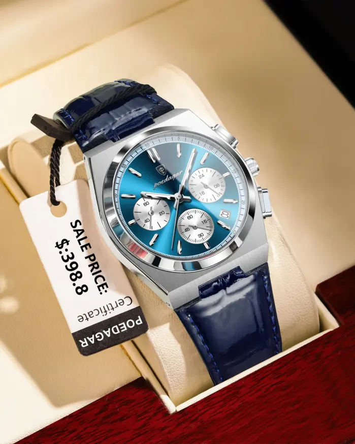 Reloj POEDAGAR de lujo para hombre, Reloj deportivo de cuero militar para hombre, cronógrafo luminoso resistente al agua con fecha, relojes de cuarzo para hombre 1