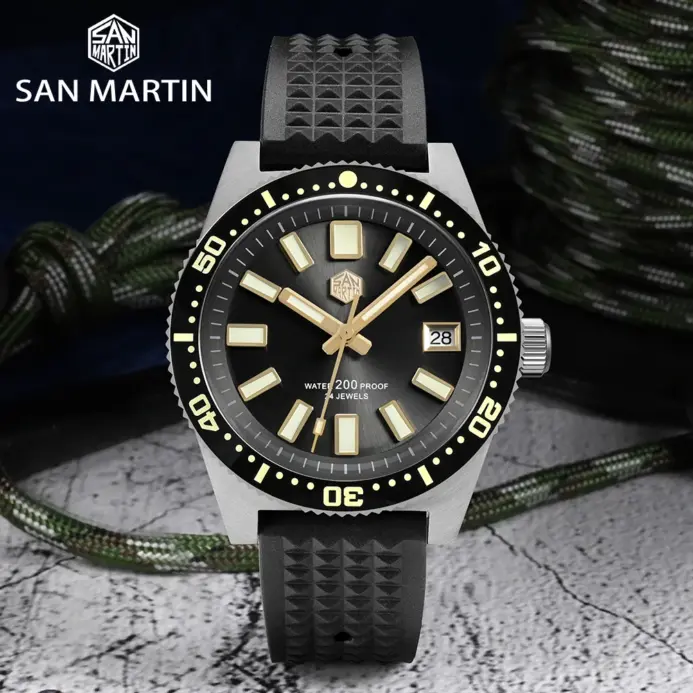 Reloj de buceo San Martin oficial 40mm 62mas V3 para hombre Kanagawa surf Dial NH35 mecánico automático 20Bar correa de goma SN0007 2