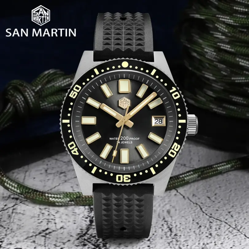 Reloj de buceo San Martin oficial 40mm 62mas V3 para hombre Kanagawa surf Dial NH35 mecánico automático 20Bar correa de goma SN0007 2