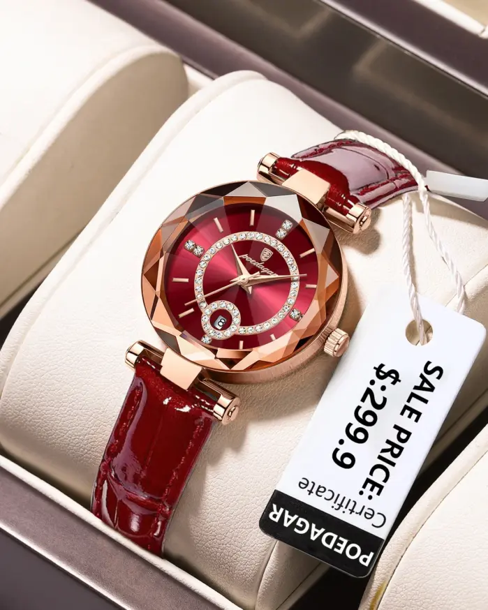 Reloj POEDAGAR de lujo para mujer, relojes de cuero con fecha resistente al agua de alta calidad para mujer, reloj informal de cuarzo para mujer + caja 1