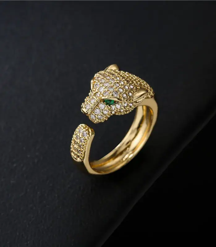 Anillo de animales Chapado en Oro de 18K con incrustaciones de circonia cúbica completa, anillo Unisex con personalidad de apertura, regalo de joyas de fiesta, triangulación de envíos 1