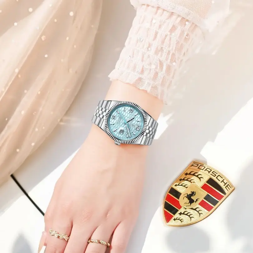 POEDAGAR, relojes elegantes para mujer, Reloj de lujo de alta calidad para mujer, Reloj de pulsera luminoso resistente al agua con fecha para mujer, Reloj de pulsera de cuarzo + caja 5