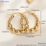 MHS.SUN pendientes de aro de acero inoxidable redondos cuadrados chapados en oro de lujo, pendientes de cuentas de bola cruzada para mujeres y niñas, joyería de boda 4