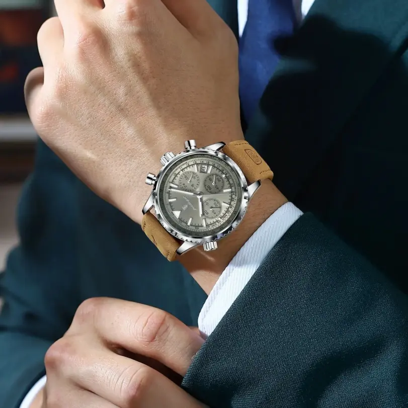 POEDAGAR, reloj de moda de alta calidad para hombre, cronógrafo, calendario luminoso resistente al agua, reloj de pulsera para hombre, relojes de cuarzo de cuero para hombre + caja 6