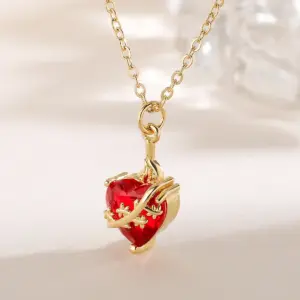 collares con colgante de corazón de cristal rojo con cadena de Color dorado a la moda para mujer, joyería ostentosa 1