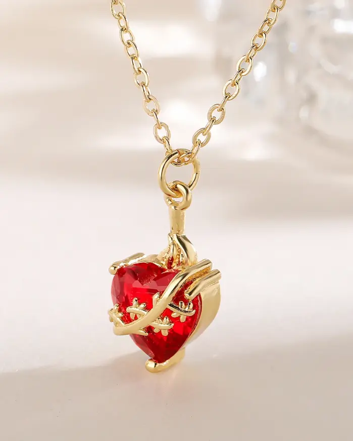 collares con colgante de corazón de cristal rojo con cadena de Color dorado a la moda para mujer, joyería ostentosa 1