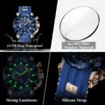 Reloj de Hombre de Lujo Original POEDAGAR, Cronógrafo, Resistente al Agua, Luminoso, Deportivo, con Calendario, Correa de Silicona, Reloj de Cuarzo para Hombre 4