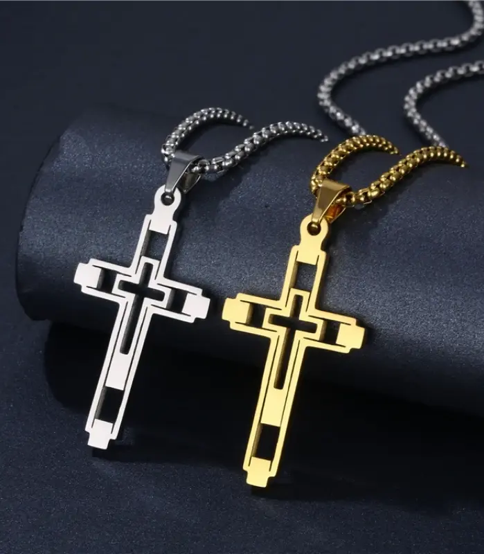 HNSP-collar con cruz hueca de acero inoxidable, colgante de cadena para hombres y mujeres, accesorios de joyería religiosa 1
