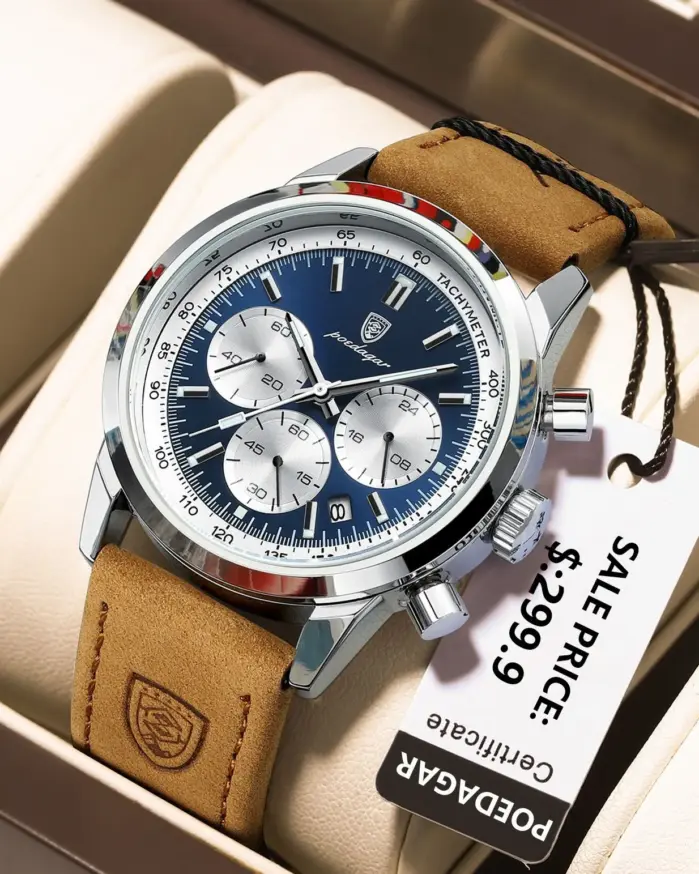 Reloj POEDAGAR de lujo para hombre, cronógrafo resistente al agua, reloj de pulsera luminoso con fecha para hombre, relojes de cuero de cuarzo para hombre Sprots 1