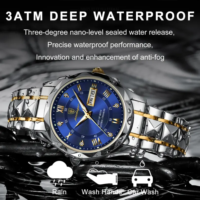 Reloj de pulsera POEDAGAR de lujo para hombre, reloj luminoso resistente al agua con fecha y semana para hombre, relojes de acero inoxidable para hombre, reloj deportivo de cuarzo para hombre 3