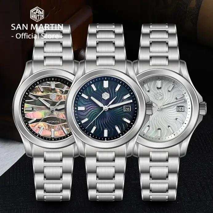 San Martin oficial 39mm Guilloche MOP Dial Gada reloj Miyota 9015 relojes mecánicos automáticos de lujo para hombres 10 ATM reloj SN0150 2