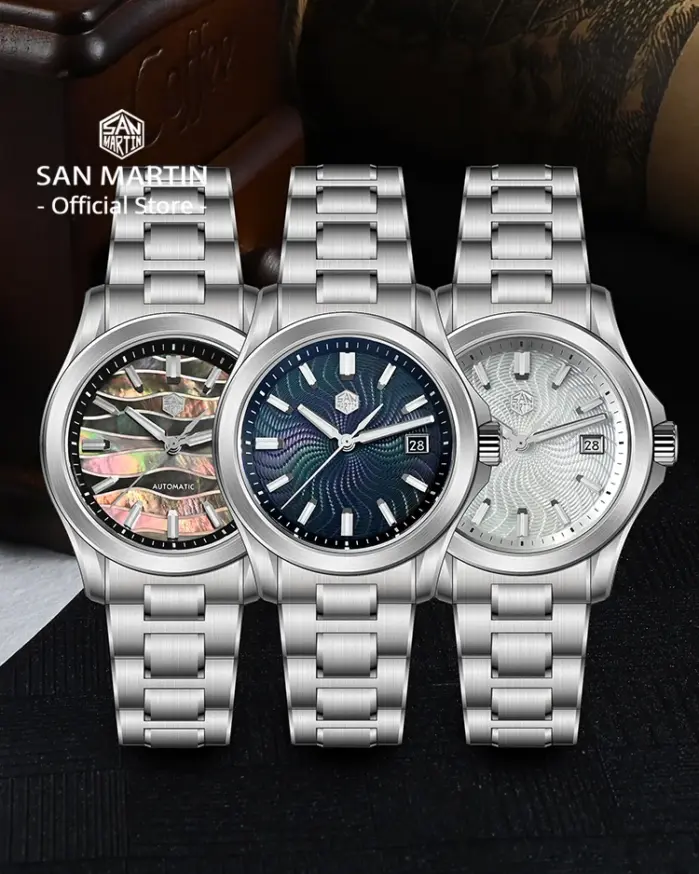 San Martin oficial 39mm Guilloche MOP Dial Gada reloj Miyota 9015 relojes mecánicos automáticos de lujo para hombres 10 ATM reloj SN0150 2
