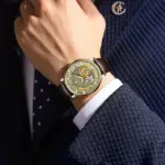 Reloj deportivo militar POEDAGAR para hombre, resistente al agua, luminoso, Tourbillon hueco, reloj para hombre, relojes mecánicos automáticos de cuero para hombre + caja 6
