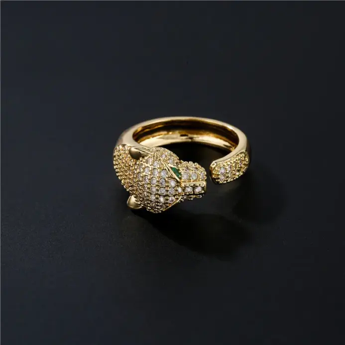 Anillo de animales Chapado en Oro de 18K con incrustaciones de circonia cúbica completa, anillo Unisex con personalidad de apertura, regalo de joyas de fiesta, triangulación de envíos 2