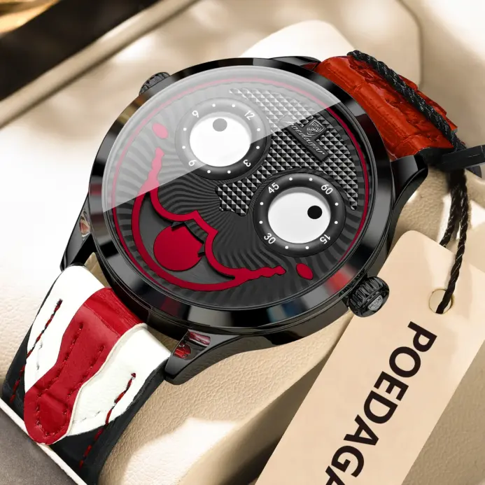 Reloj POEDAGAR de moda superior para hombre, Reloj informal de lujo resistente al agua para hombre, relojes deportivos originales de cuero de cuarzo para hombre, Reloj + caja 1