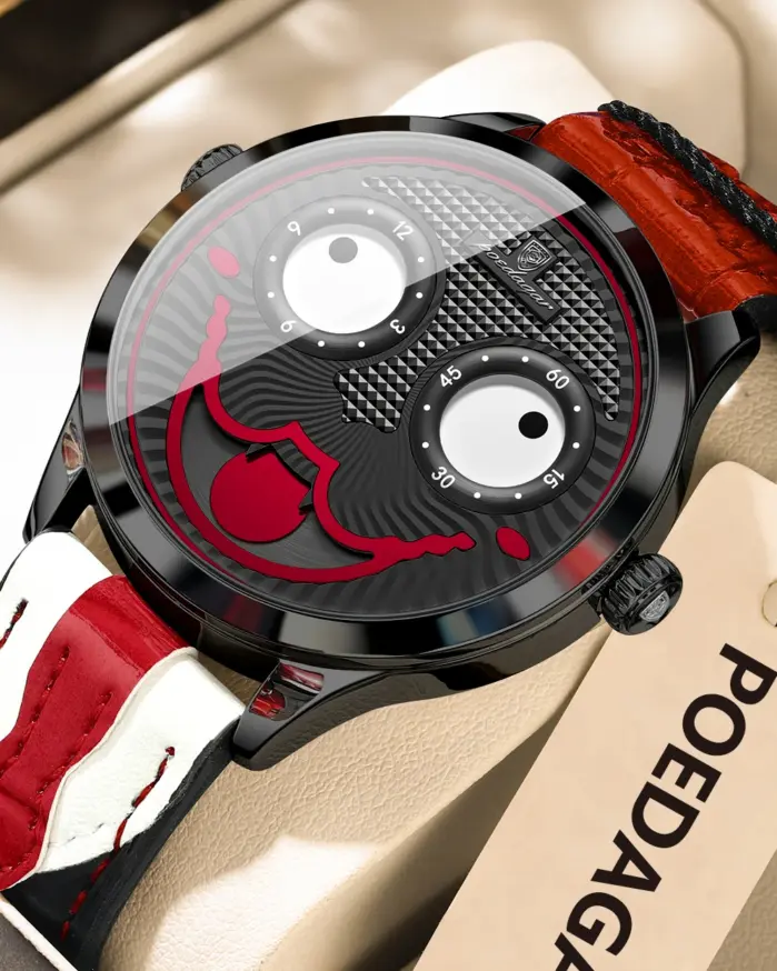Reloj POEDAGAR de moda superior para hombre, Reloj informal de lujo resistente al agua para hombre, relojes deportivos originales de cuero de cuarzo para hombre, Reloj + caja 1