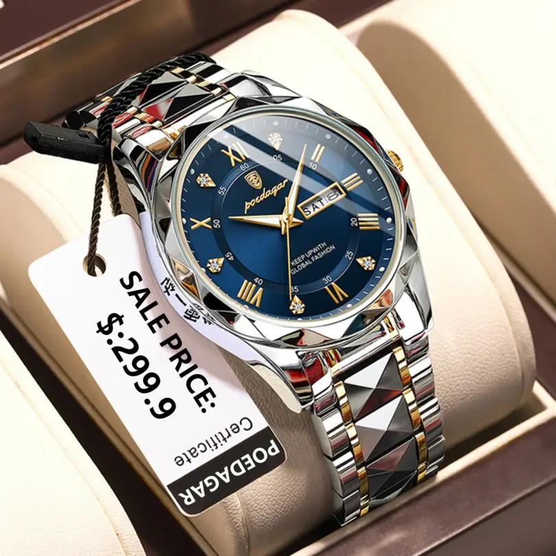 Reloj de pulsera POEDAGAR de lujo para hombre, reloj luminoso resistente al agua con fecha y semana para hombre, relojes de acero inoxidable para hombre, reloj deportivo de cuarzo para hombre 2