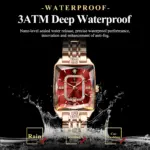 POEDAGAR Reloj elegante de lujo para mujer, Reloj rectangular resistente al agua con fecha para mujer, relojes de cuarzo de acero inoxidable para mujer, Reloj femenino 3