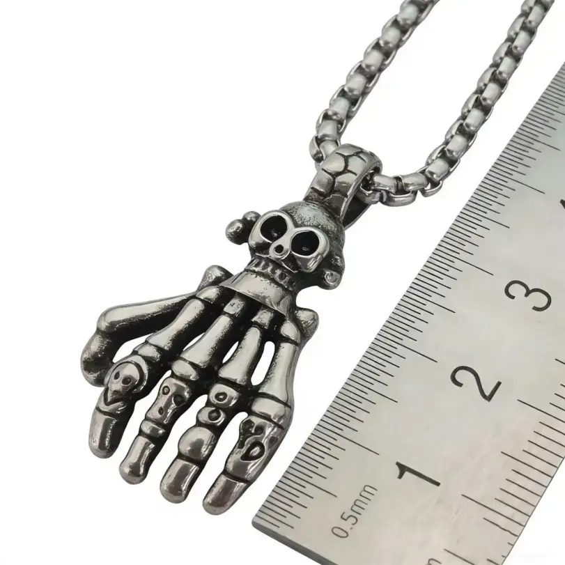 HNSP-Colgante de acero inoxidable con forma de mano de calavera, estilo Punk gótico, con cadena de 60cm, collar para hombre, accesorios de joyería 5