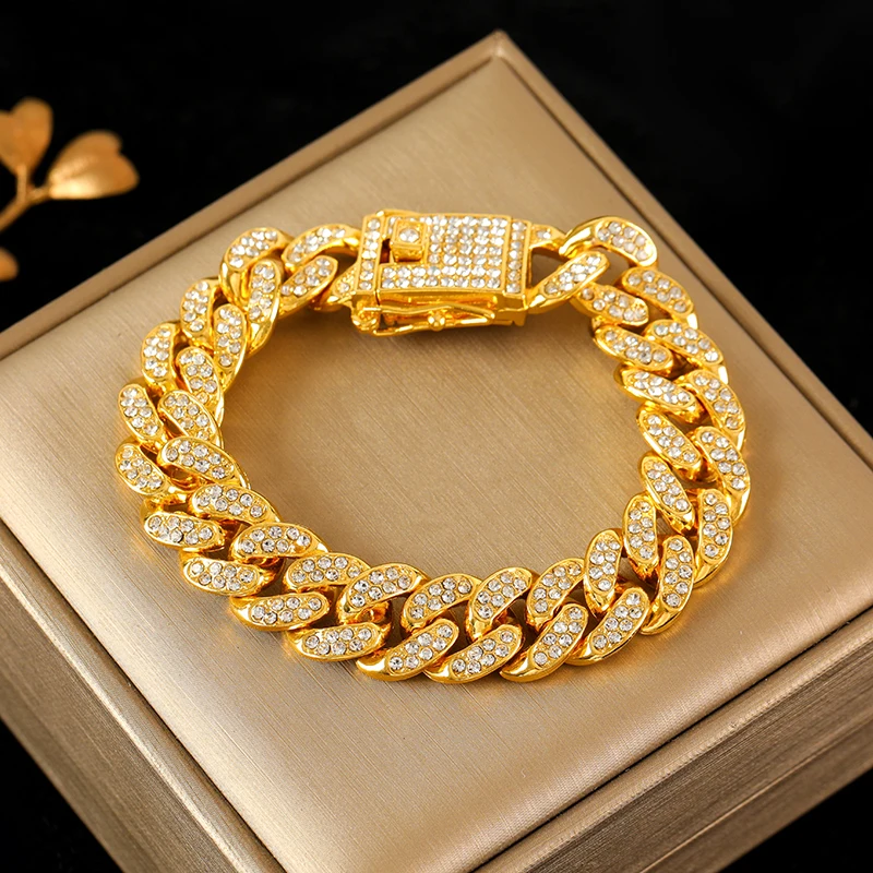 EILIECK-pulsera de cadena cubana para hombre y mujer, brazalete de acero inoxidable 316L, Color dorado, resistente al agua, estilo Punk, ideal para regalo de fiesta 13