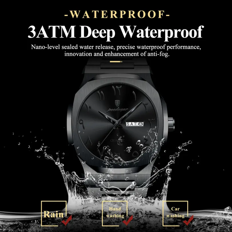 Reloj POEDAGAR de alta calidad a la moda para hombre, Reloj resistente al agua con fecha y semana para hombre, relojes de lujo de acero inoxidable de cuarzo para hombre, Reloj + caja 3