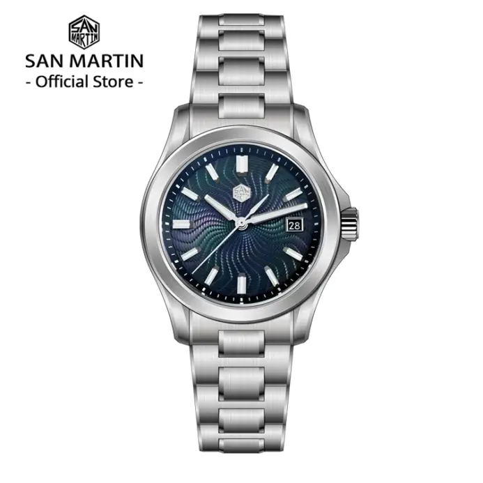 San Martin oficial 39mm Guilloche MOP Dial Gada reloj Miyota 9015 relojes mecánicos automáticos de lujo para hombres 10 ATM reloj SN0150 1